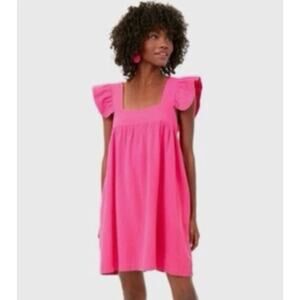 Pomander Place Camellia Flutter Sleeve Woven Dress Linen Blend Size Large